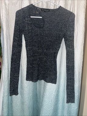 Derek Heart Black & Gray Marled Ribbed Long Sleeve Top with Cutout